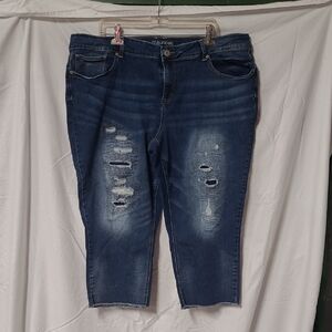 Maurices Dark Blue Distressed Cropped Jeans